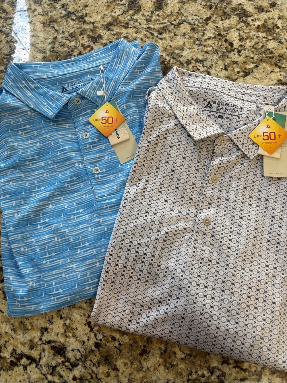 Bermuda Sands Men’s Polo Shirt - Blue and Cream (UPF 50+) Two pack polos